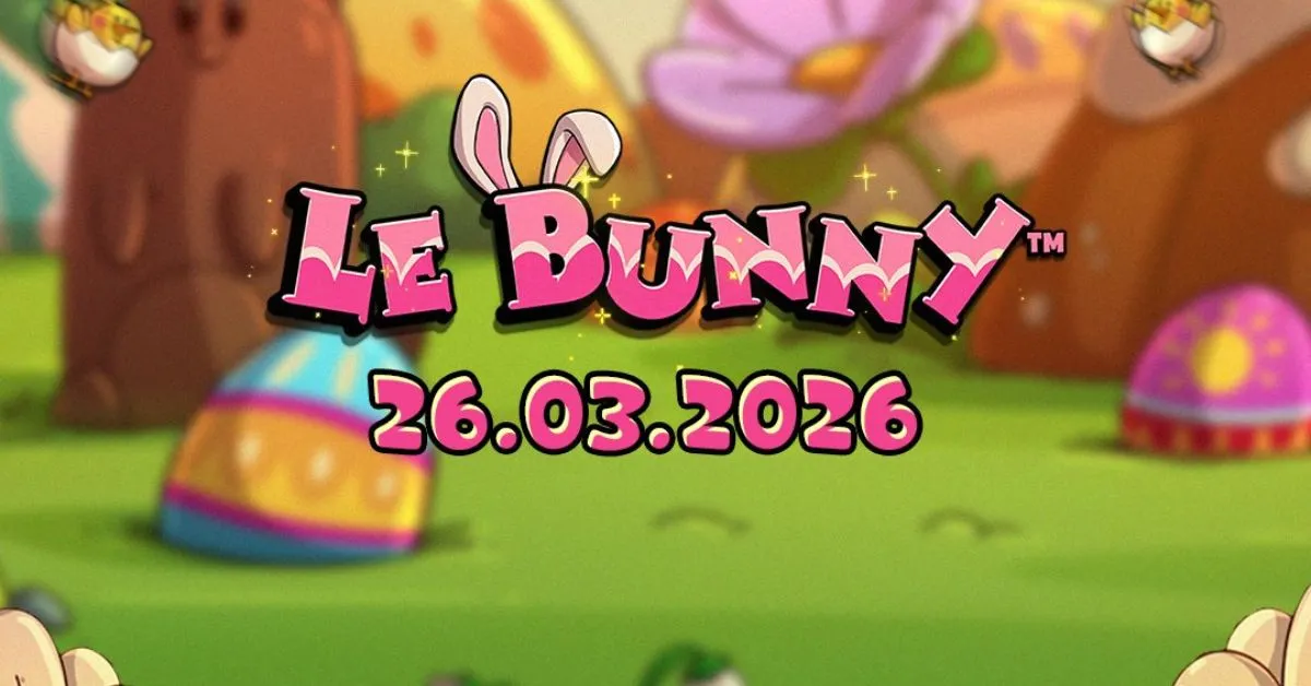 “Le Bunny” avec lapin et décor coloré, annonçant une date de sortie de jeu.